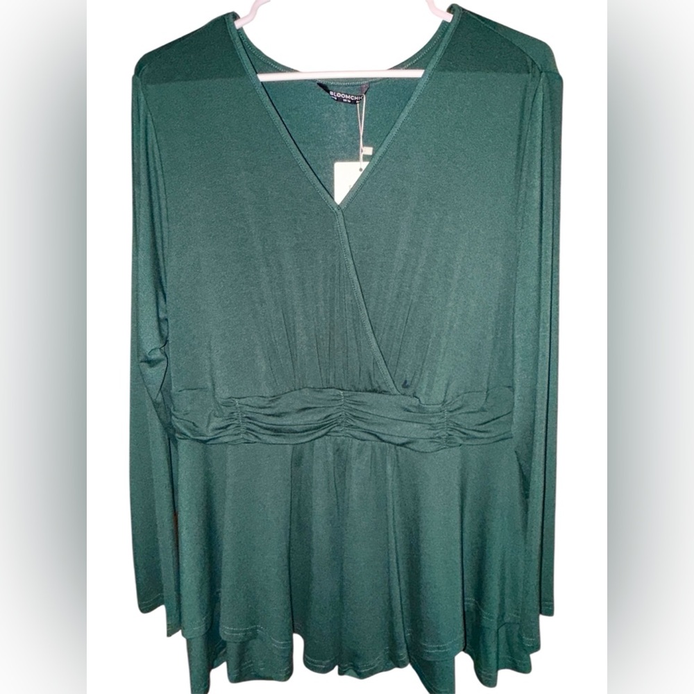 Bloomchic Forest Green Long Sleeve Blouse, Size 12, NWT